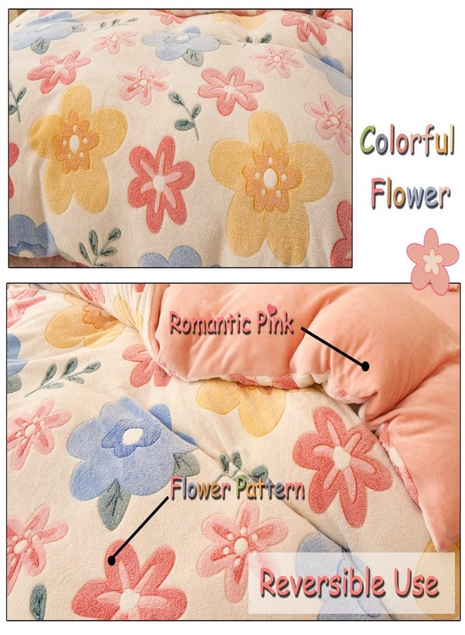 LMONMOO Pink Duvet Cover Twin, Fluffy Comforter Cover Set, Kawaii Bedding Sets for Girl Ultra Soft Cute Floral Bed Set for Kids (Flower, Twin) - Image 2