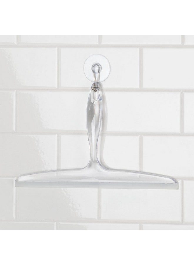 إنترديزاين ممسحة حمام بلاستيكية من آي ديزاين للزجاج مع حامل خطاف شفط - ١٢ بوصة، شفافة - Image 2