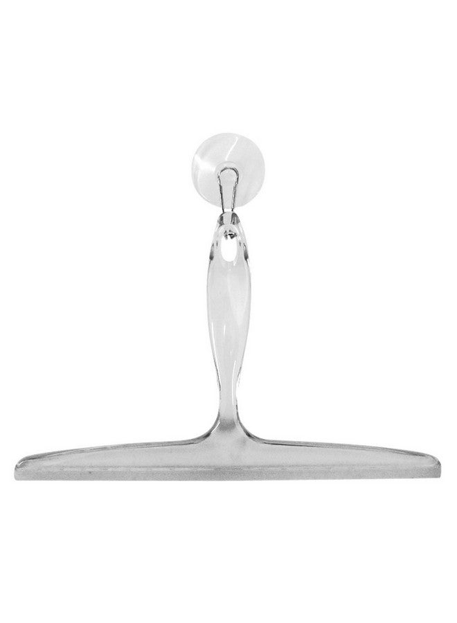 إنترديزاين ممسحة حمام بلاستيكية من آي ديزاين للزجاج مع حامل خطاف شفط - ١٢ بوصة، شفافة - Image 1