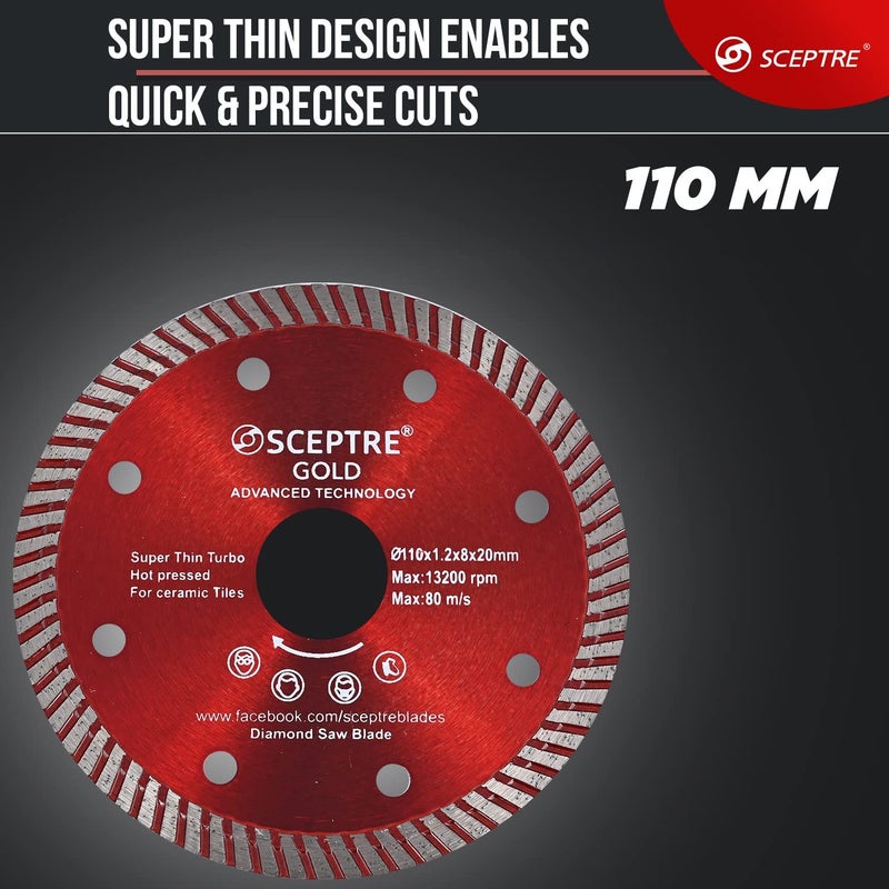 Sceptre شفرة قطع البلاط فائقة النحافة ZERO CHIPPING بتقنية HOT PRESS TURBO للسيراميك والقطع الدقيق (110 مم أو 4 بوصة TURBO) - Image 2