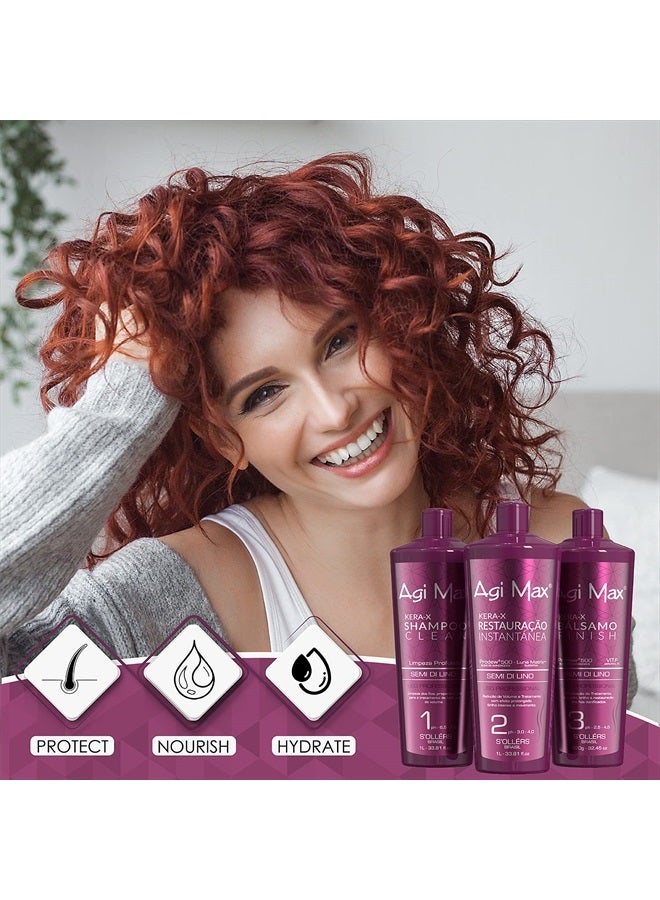 AGI Max Brazilian Natural Keratin Hair Treatment Kit for Straightening Curls and Frizz, Reducing Dry Damage, Nourish and Hydrate Root to Tip, Support Color Treated Styles - 1 liter - 3 Steps (3 x 1000 - Image 5