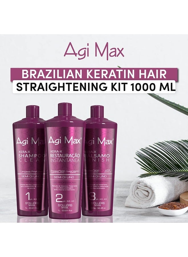 AGI Max Brazilian Natural Keratin Hair Treatment Kit for Straightening Curls and Frizz, Reducing Dry Damage, Nourish and Hydrate Root to Tip, Support Color Treated Styles - 1 liter - 3 Steps (3 x 1000 - Image 3