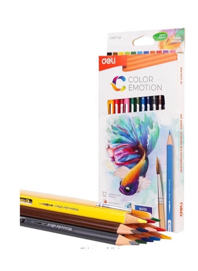 Deli emotion c00700 watercolor pencils with a brush pack of 12 colors - mutli color - Image 4