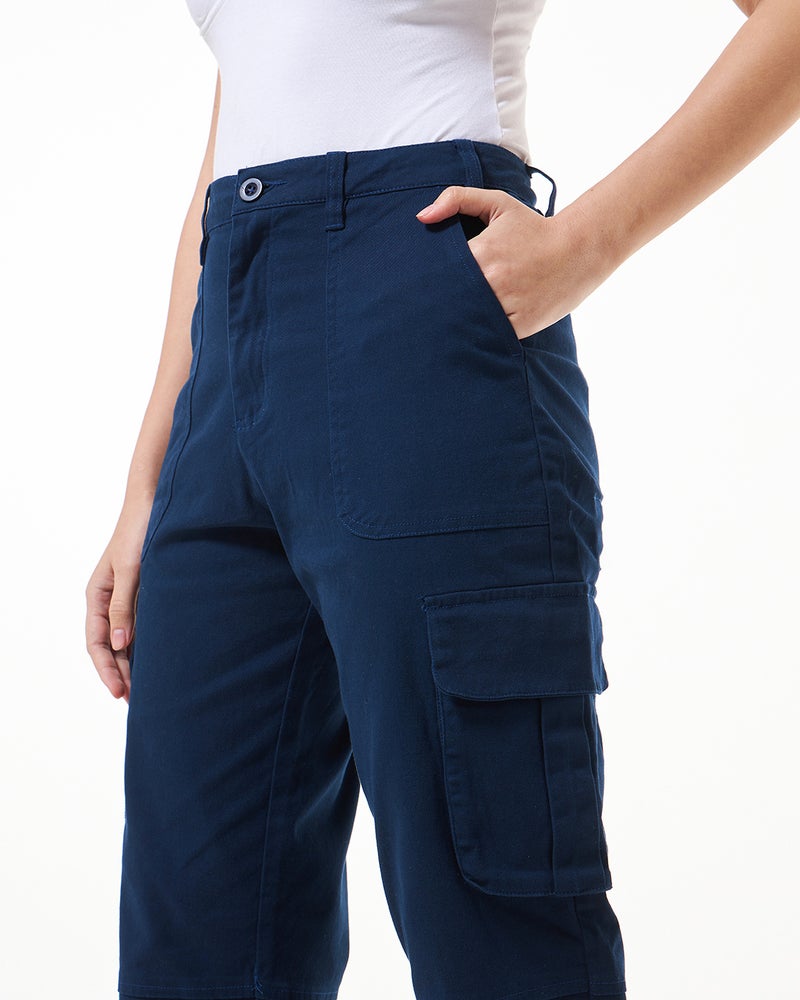 bewakoof Women's Blue Straight Cargo Pants - Image 5
