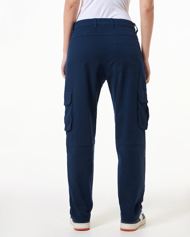 bewakoof Women's Blue Straight Cargo Pants - Image 3