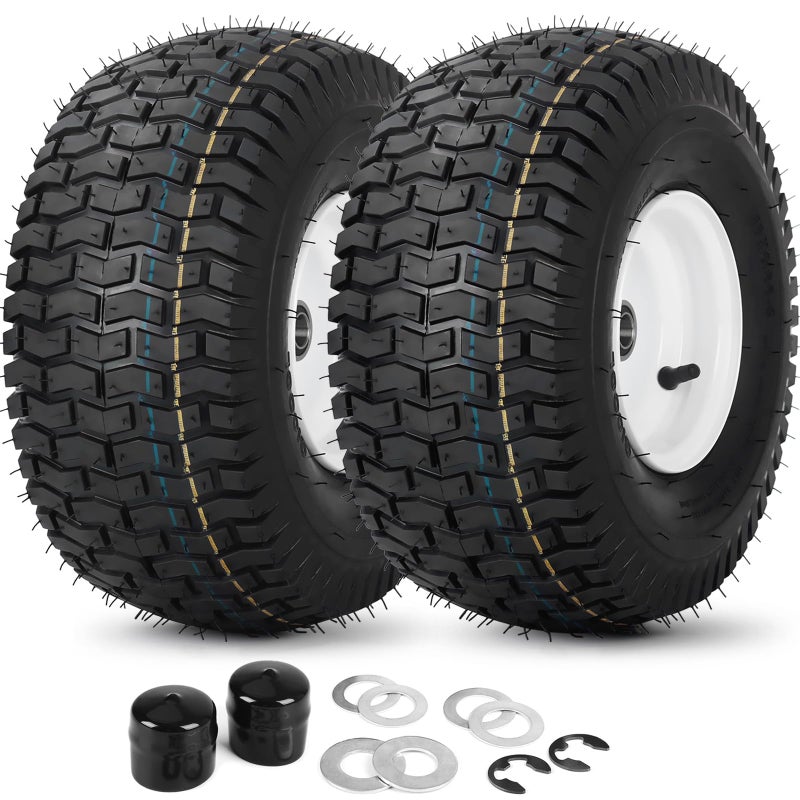 GICOOL (2 Pack) 15x6.00-6 Tubeless Tire and Wheel, 3" Offset Hub, 3/4" Bearing, 4 Ply, 15x6-6 Lawn Mower Front Tires, Compatible with 100 and 300 Series John Deere Riding Mower, Lawn Tractor and More - Image 1