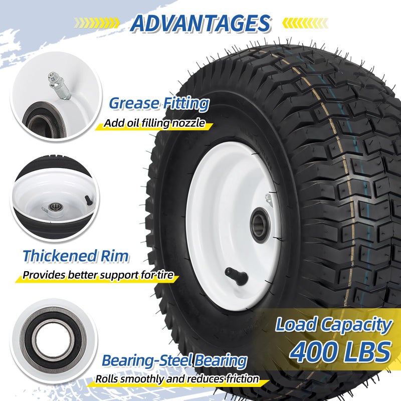 GICOOL (2 Pack) 15x6.00-6 Tubeless Tire and Wheel, 3" Offset Hub, 3/4" Bearing, 4 Ply, 15x6-6 Lawn Mower Front Tires, Compatible with 100 and 300 Series John Deere Riding Mower, Lawn Tractor and More - Image 4