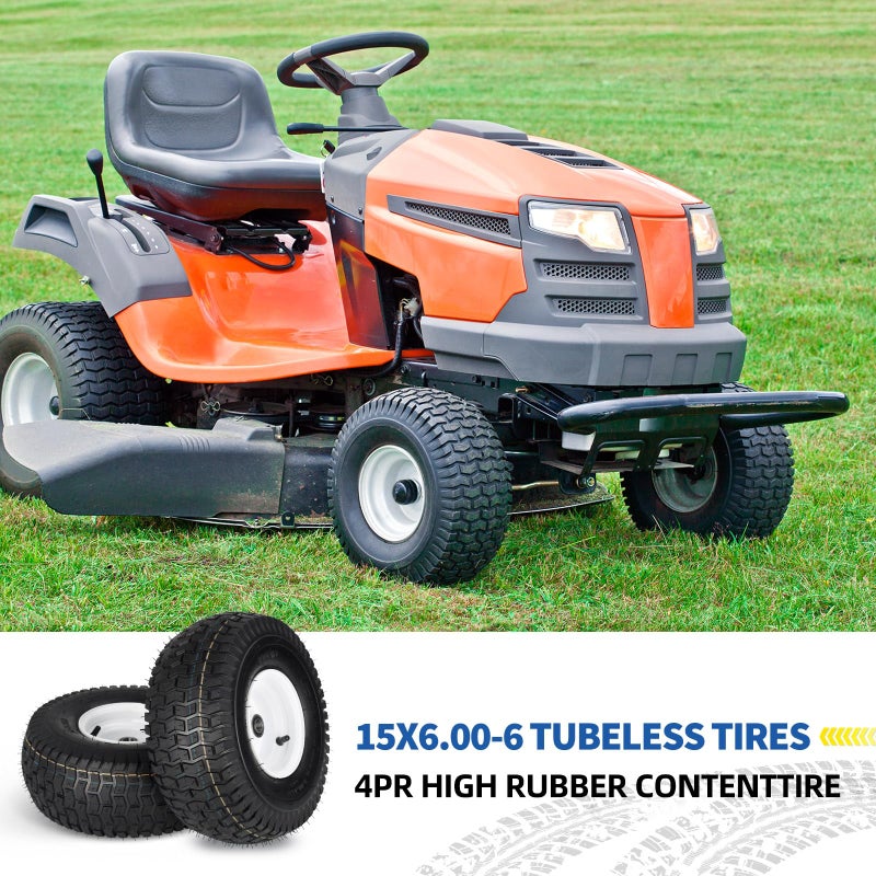 GICOOL (2 Pack) 15x6.00-6 Tubeless Tire and Wheel, 3" Offset Hub, 3/4" Bearing, 4 Ply, 15x6-6 Lawn Mower Front Tires, Compatible with 100 and 300 Series John Deere Riding Mower, Lawn Tractor and More - Image 3