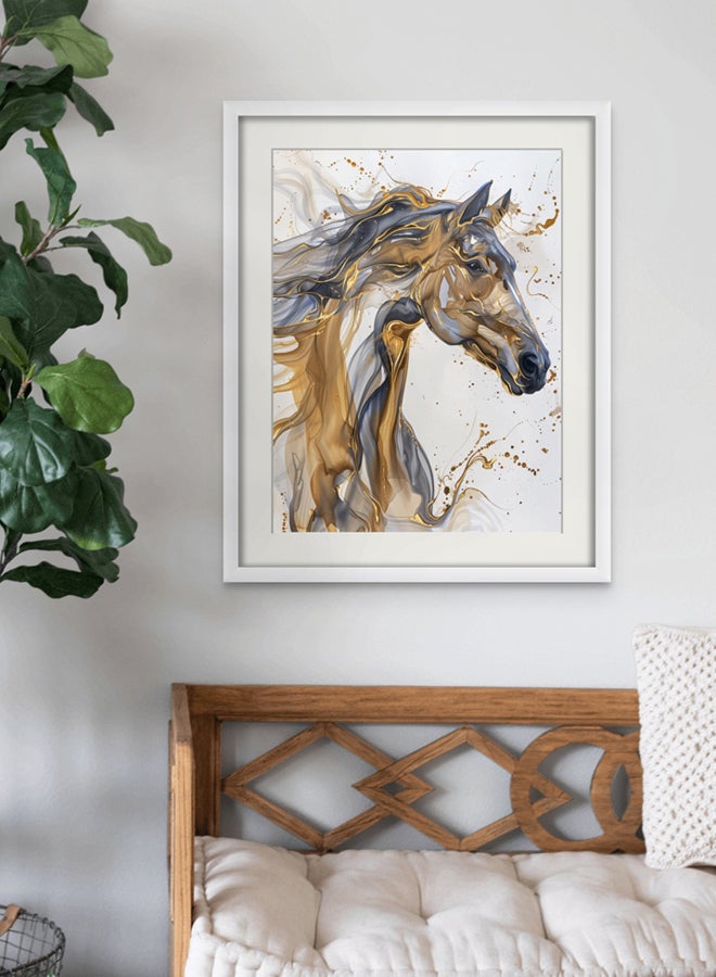 Art Decor Art Decor Water Color Ink Style Horse Art with Gold and Black Accents with Matboard Framed Fine Art Wall Décor for Living Room Bedroom Dining Room Office Gifting - Image 1