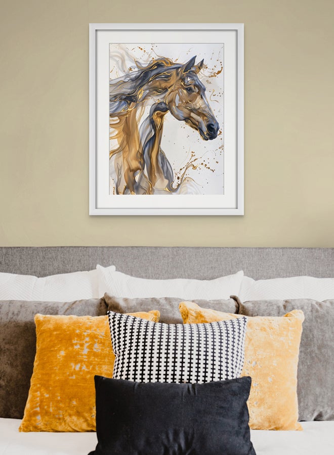 Art Decor Art Decor Water Color Ink Style Horse Art with Gold and Black Accents with Matboard Framed Fine Art Wall Décor for Living Room Bedroom Dining Room Office Gifting - Image 2