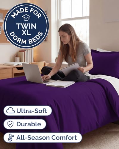 CGK Unlimited Duvet Cover TwinTwin XL Size Extra Soft Dorm College Duvet Cover for All Seasons Lightweight Comfy Breathable with Zipper Closures Ties 68 x 90 Inches Purple Comforter Not Included - Image 3
