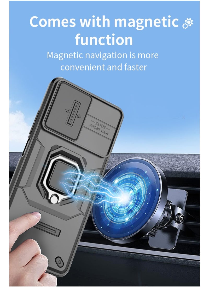 Phone Case for Realme C67 4G with Slide Camera Cover Drop Protective Phone Case with Magnetic Car Mount Holder