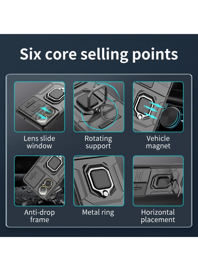 Phone Case for Realme C67 4G with Slide Camera Cover Drop Protective Phone Case with Magnetic Car Mount Holder