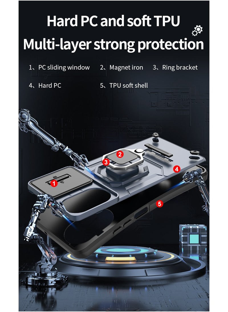 Phone Case for Realme C67 4G with Slide Camera Cover Drop Protective Phone Case with Magnetic Car Mount Holder
