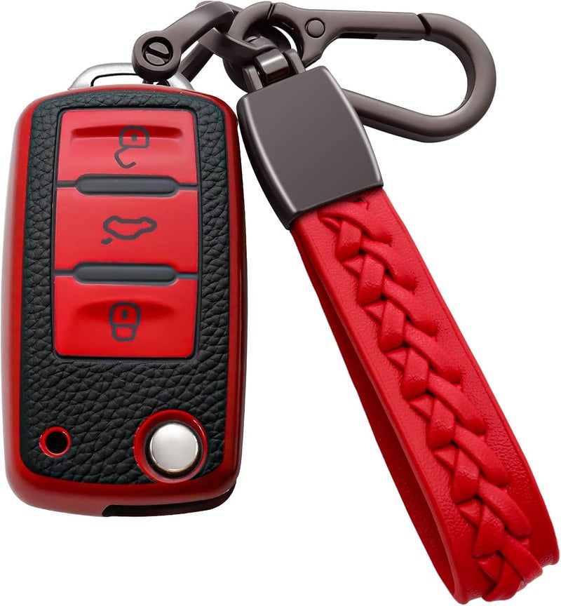 Syodiesn Funda para llavero VW de TPU suave de alta calidad con carcasa para llavero, protección de 360 grados, compatible con VW Volkswagen Jetta Golf Polo MK6 Passat Tiguan Beetle 3 botones, rojo - Image 3