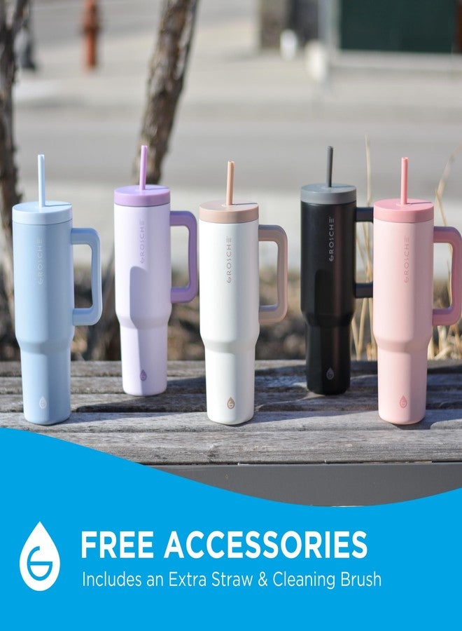 GROSCHE ASPEN 40 oz tumbler with handle and straw. Extreme insulation, classy design, built to last insulated stainless steel tumbler with handle, lid and straw - ROSE PINK - Image 4