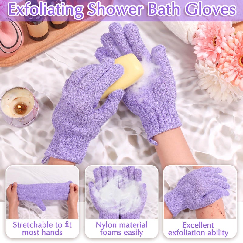 Anezus Exfoliating Back Scrubber Bath Gloves Set, Exfoliating Shower Towel with Shower Gloves for Body Scrub, Back Cleaner Wash Gloves to Remove Dead Skin (Purple) - Image 3