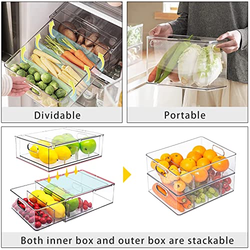 MineSign 4Pack Stackable Fridge Drawers Pull-out Storage Bins with Handle Clear Food Container for Refrigerator Plastic Dresser Organizer Fruit&Veggie Keeper for Freezer Cabinet Kitchen Organization - Image 4