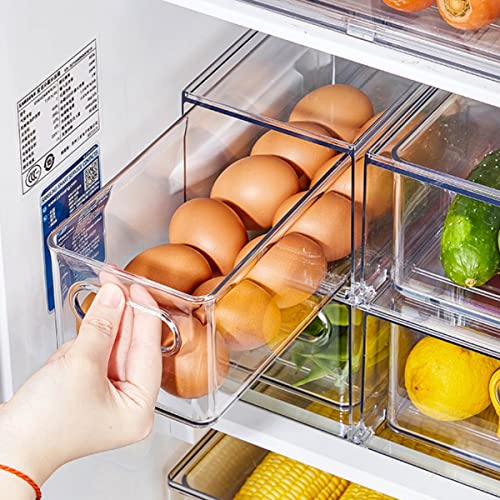 MineSign 4Pack Stackable Fridge Drawers Pull-out Storage Bins with Handle Clear Food Container for Refrigerator Plastic Dresser Organizer Fruit&Veggie Keeper for Freezer Cabinet Kitchen Organization - Image 2