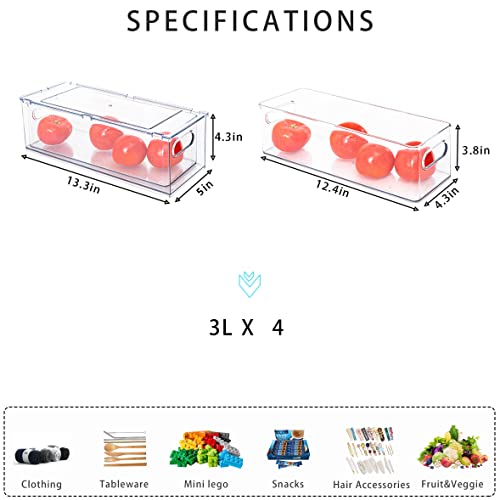 MineSign 4Pack Stackable Fridge Drawers Pull-out Storage Bins with Handle Clear Food Container for Refrigerator Plastic Dresser Organizer Fruit&Veggie Keeper for Freezer Cabinet Kitchen Organization - Image 3