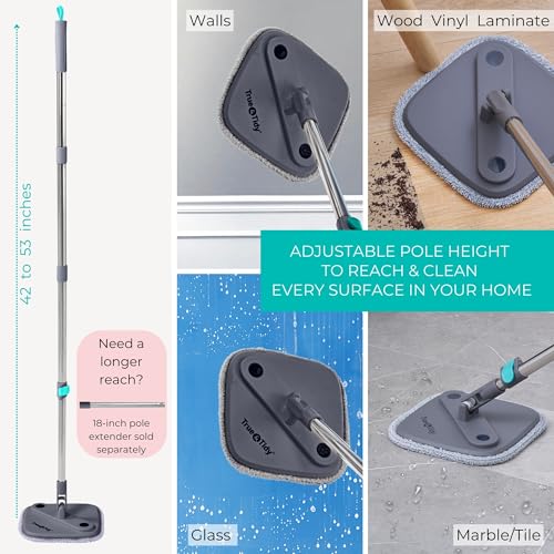 True & Tidy نظام دلو وممسحة True & Tidy True Clean Spin – تصميم ذو حجرة مزدوجة للماء النظيف والوسخ، رأس ممسحة دوار 360°، فرشاة تنظيف مدمجة، مقبض من الفولاذ المقاوم للصدأ و2 وسادات ميكروفايبر قابلة لإعادة الاستخدام - Image 5