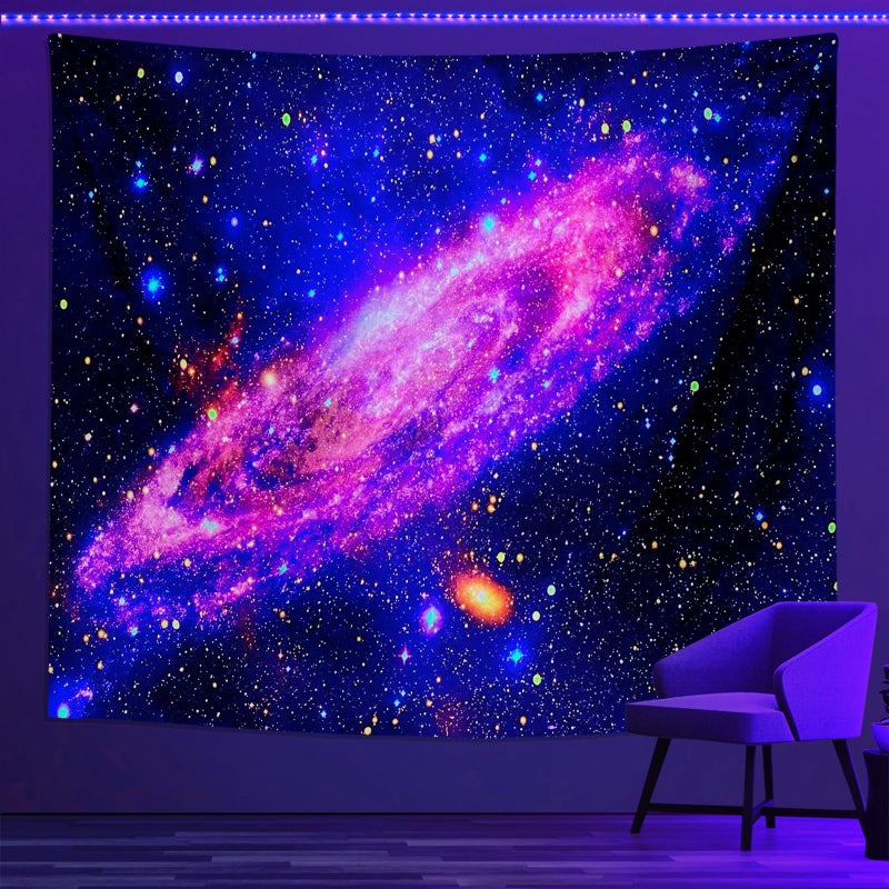 PSYHILAR Blacklight Posters for Adults and Teens Space Galaxy Backdrop UV Reactive Black Light Tapestry for Boys Room 91 x 71 Inches