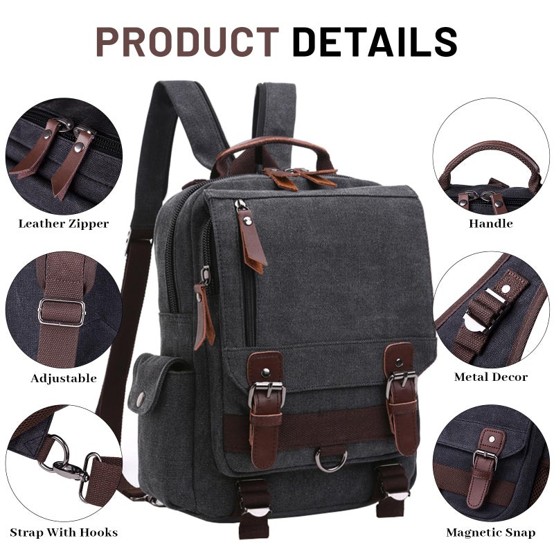 mygreen Sling Canvas Cross Body Messenger Bag Shoulder Backpack (Black-Zipper Shoulder) - Image 2