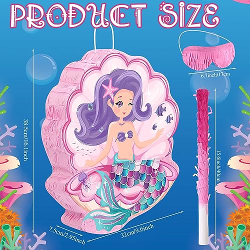 Faccito Seashell Piata for Mermaid Birthday Party Girl Sea Theme Piata with Stick Blindfold and Confetti for Mermaid Birthday Decorations Supplies - Image 5