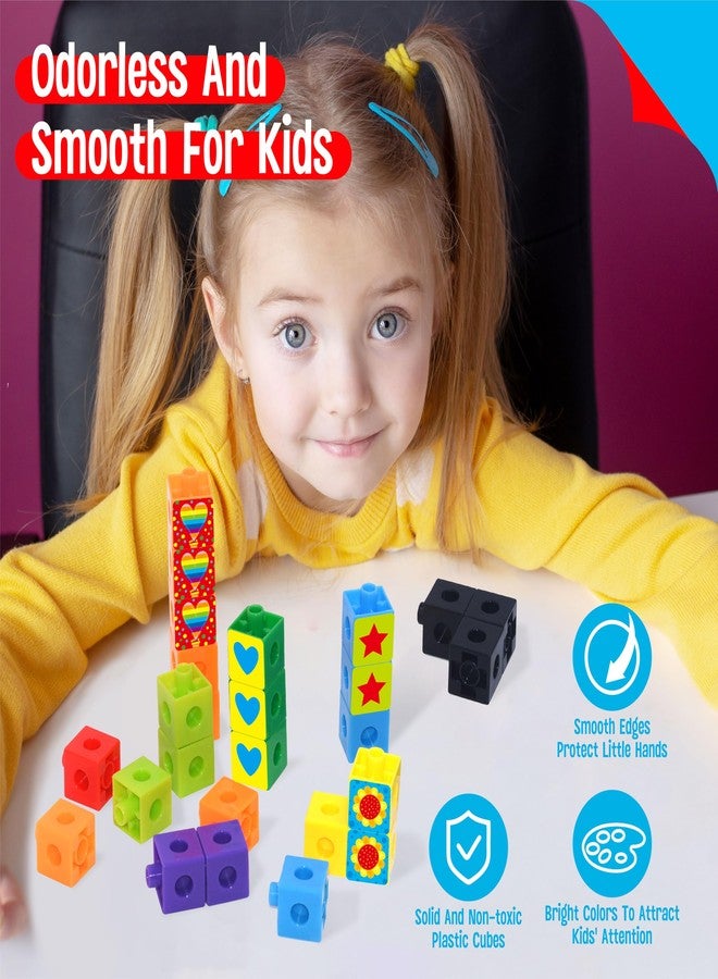 SpriteGru 100 Math Linking Cubes, Math Cubes with 320 Reusable Stickers Manipulative Geometric Shapes Connecting and Counting Snap Blocks for Early Math & Construction, Educational Toy for Preschool, Homeschool - Image 3