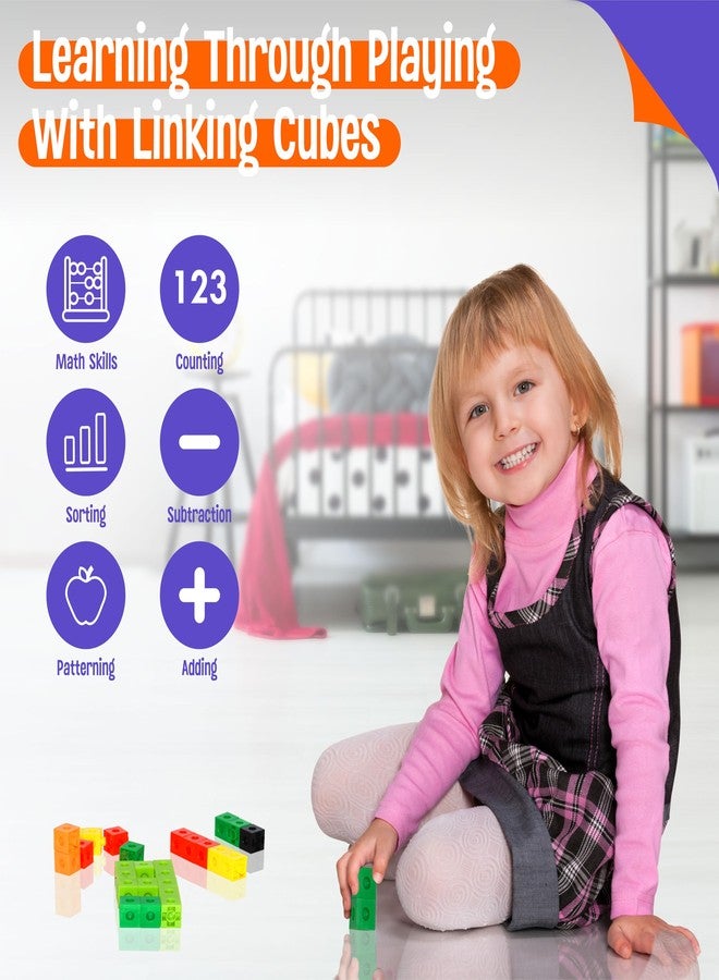 SpriteGru 100 Math Linking Cubes, Math Cubes with 320 Reusable Stickers Manipulative Geometric Shapes Connecting and Counting Snap Blocks for Early Math & Construction, Educational Toy for Preschool, Homeschool - Image 5