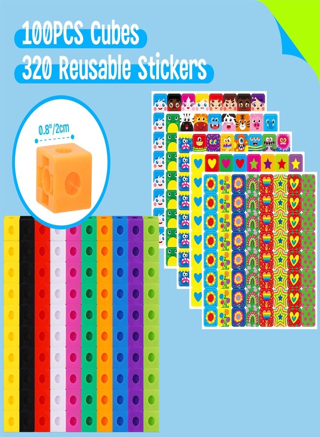SpriteGru 100 Math Linking Cubes, Math Cubes with 320 Reusable Stickers Manipulative Geometric Shapes Connecting and Counting Snap Blocks for Early Math & Construction, Educational Toy for Preschool, Homeschool - Image 4