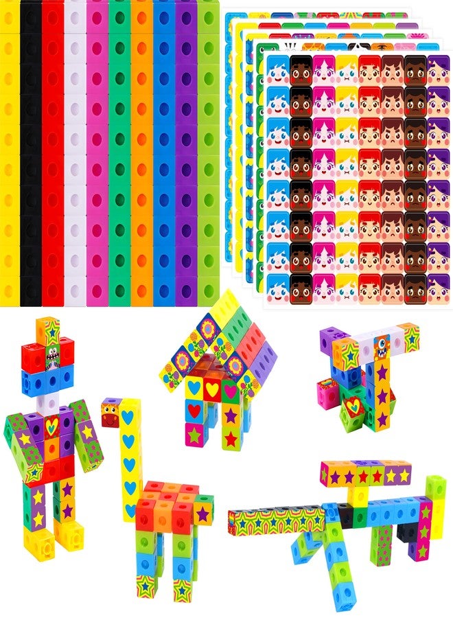 SpriteGru 100 Math Linking Cubes, Math Cubes with 320 Reusable Stickers Manipulative Geometric Shapes Connecting and Counting Snap Blocks for Early Math & Construction, Educational Toy for Preschool, Homeschool - Image 1