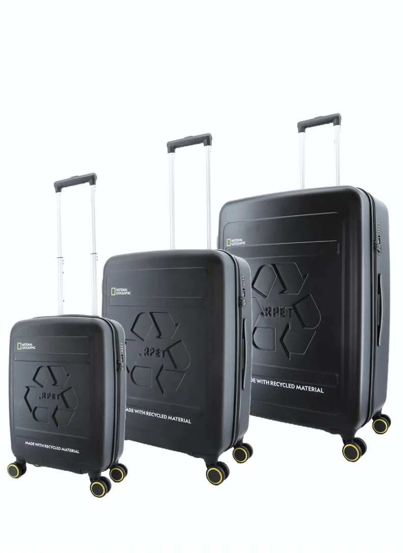 NATIONAL GEOGRAPHIC National Geographic RPET Balance Luggage Sets, Hardshell Durable Lightweight Suitcase 4 Double Wheels TSA Lock 3pcs Travel Trolley Bags Black (20+24+28 Inch).