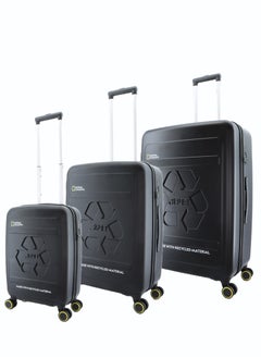 NATIONAL GEOGRAPHIC National Geographic RPET Balance Luggage Sets, Hardshell Durable Lightweight Suitcase 4 Double Wheels TSA Lock 3pcs Travel Trolley Bags Black (20+24+28 Inch).  - Image 1