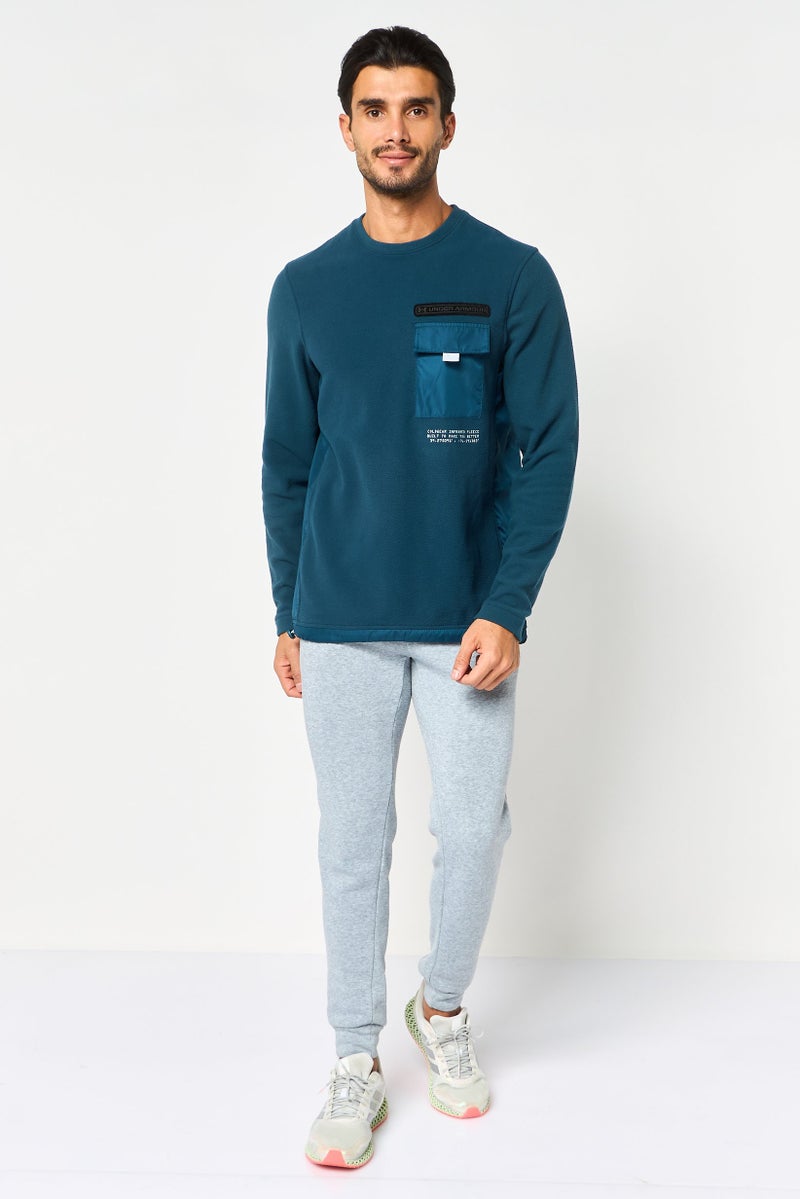 UNDER ARMOUR سويت شيرت خارجي طويل الأكمام للرجال بتصميم فضفاض، أزرق مائل إلى الأخضر - Image 2