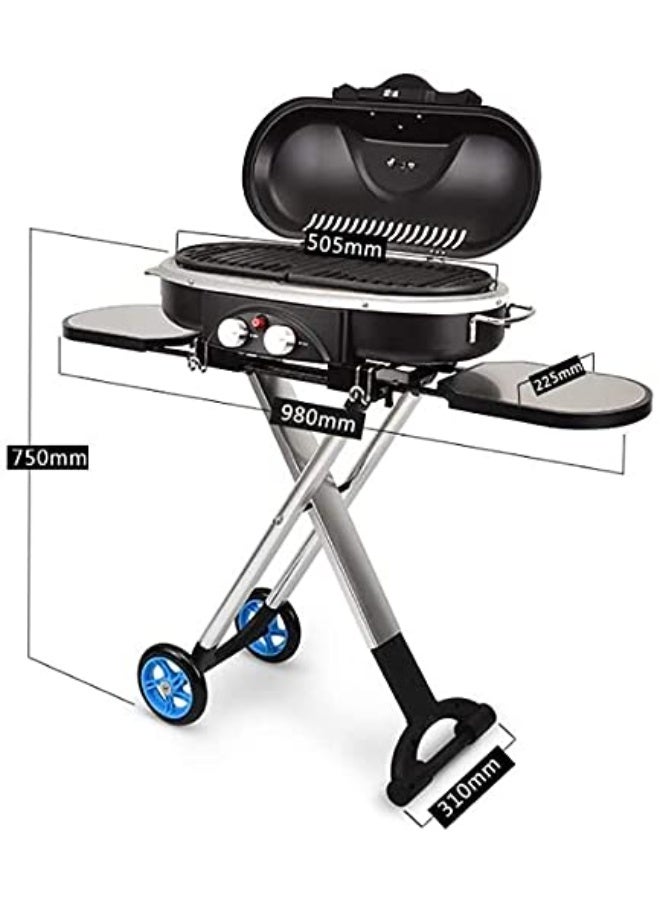 M MIAOYAN Portable Trolley BBQ Grill Outdoor Camping Barbecue Grill Gas Stove, Lightweight Tabletop BBQ, Very Suitable for Camping, Outdoor Cooking, Recreational Travel (Black) - Image 3