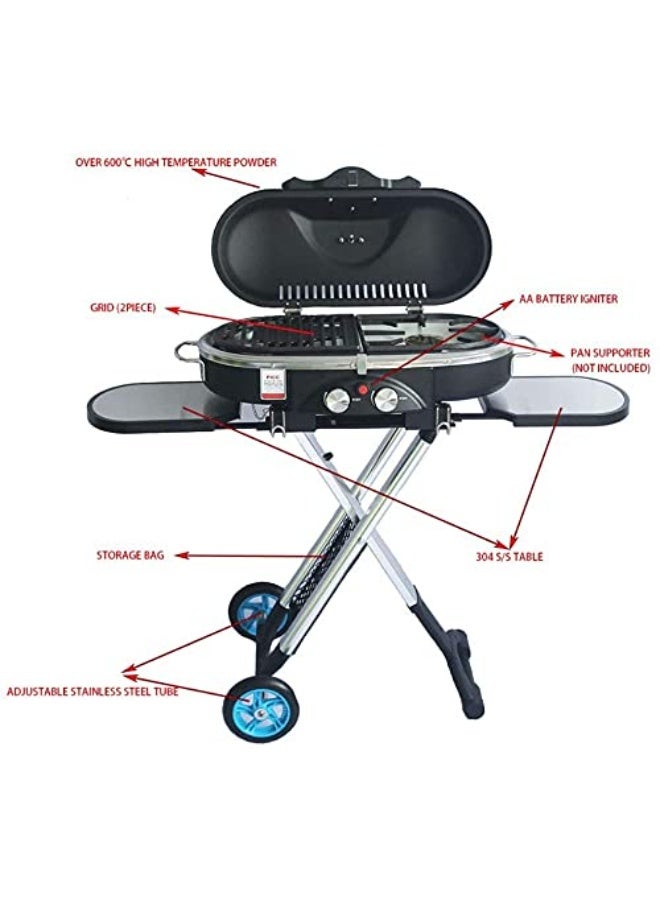 M MIAOYAN Portable Trolley BBQ Grill Outdoor Camping Barbecue Grill Gas Stove, Lightweight Tabletop BBQ, Very Suitable for Camping, Outdoor Cooking, Recreational Travel (Black) - Image 4