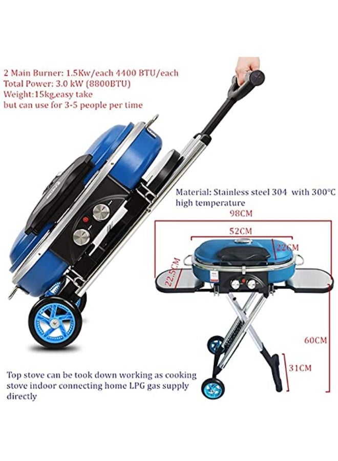 M MIAOYAN Portable Trolley BBQ Grill Outdoor Camping Barbecue Grill Gas Stove, Lightweight Tabletop BBQ, Very Suitable for Camping, Outdoor Cooking, Recreational Travel (Black) - Image 5