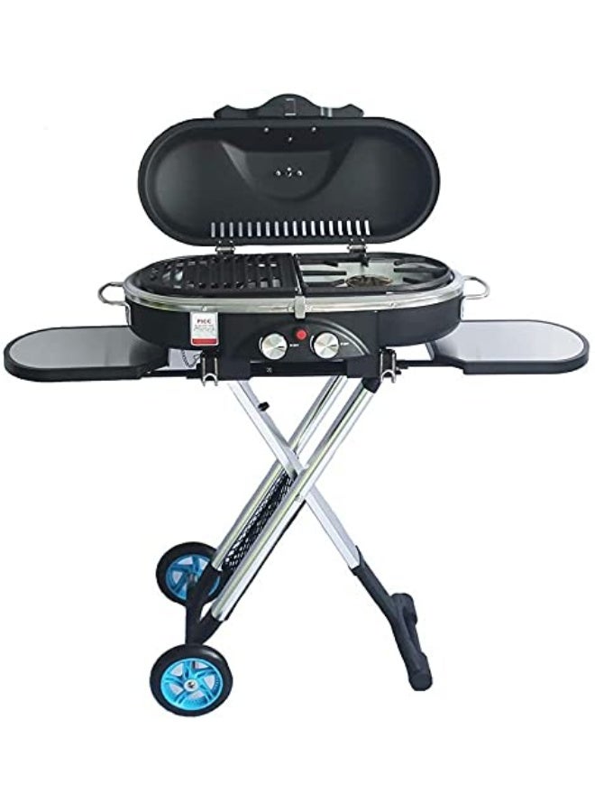 M MIAOYAN Portable Trolley BBQ Grill Outdoor Camping Barbecue Grill Gas Stove, Lightweight Tabletop BBQ, Very Suitable for Camping, Outdoor Cooking, Recreational Travel (Black) - Image 1