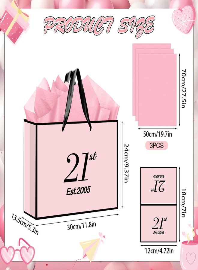 Yoirrat Est. 2005 21st Birthday Gift Bag for Her Women with Wrapping Tissue Paper & Card Large Pink Black 21st Gifts Bag Happy Twenty One Bday Party Favors Supplies Present for Daughter Friend Sister - Image 3
