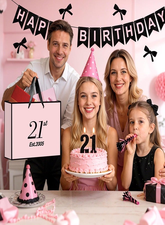 Yoirrat Est. 2005 21st Birthday Gift Bag for Her Women with Wrapping Tissue Paper & Card Large Pink Black 21st Gifts Bag Happy Twenty One Bday Party Favors Supplies Present for Daughter Friend Sister - Image 5