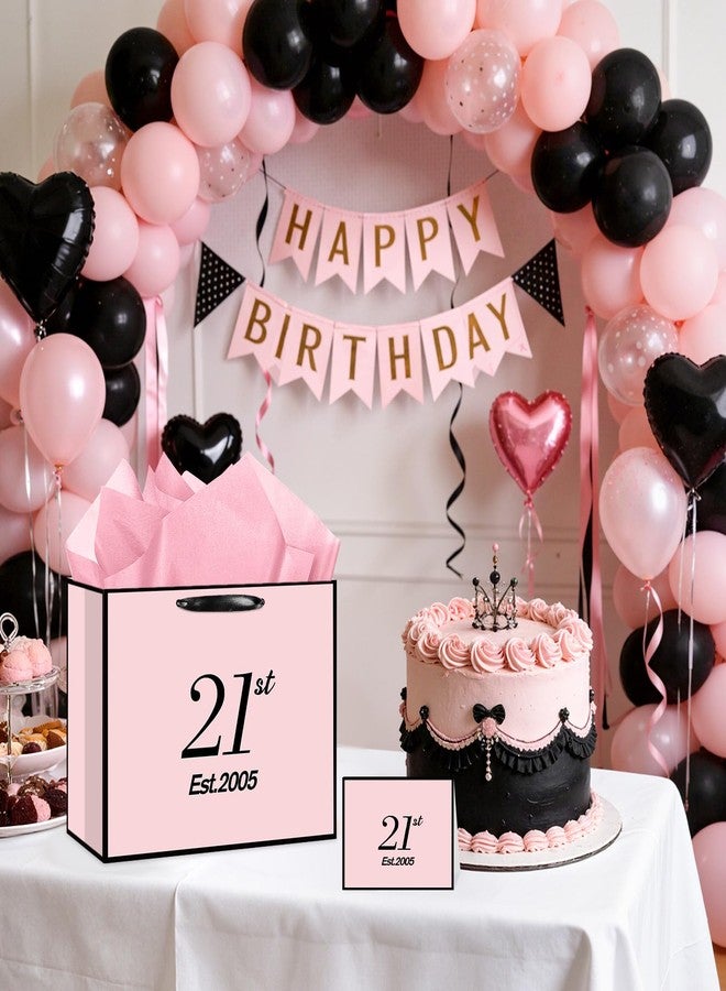 Yoirrat Est. 2005 21st Birthday Gift Bag for Her Women with Wrapping Tissue Paper & Card Large Pink Black 21st Gifts Bag Happy Twenty One Bday Party Favors Supplies Present for Daughter Friend Sister - Image 2