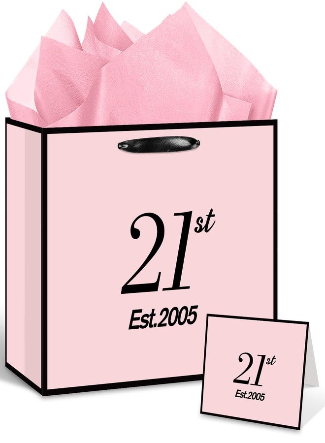 Yoirrat Est. 2005 21st Birthday Gift Bag for Her Women with Wrapping Tissue Paper & Card Large Pink Black 21st Gifts Bag Happy Twenty One Bday Party Favors Supplies Present for Daughter Friend Sister - Image 1
