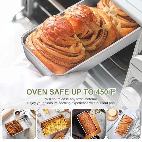 P&P CHEF 9 inch Loaf Pan, Stainless Steel Bread Baking Pan, Metal Bakeware For Bread Cake Toast Meatloaf Lasagna, Healthy & Non Toxic, Brushed Surface & Easy Clean, Oven & Dishwasher Safe - Image 5