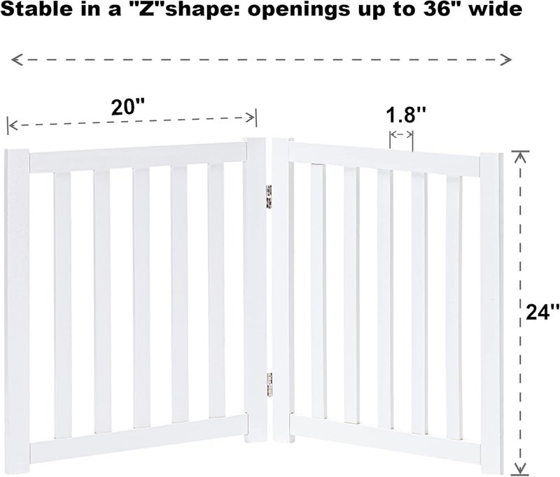 LZRS 2Panel Wooden Free Standing Foldable Dog Gate Indoor  Solid Hardwood 24 High StepOver Safety Pet Gate for Doorways Stairs  Small Spaces  Indoor Use White - Image 3