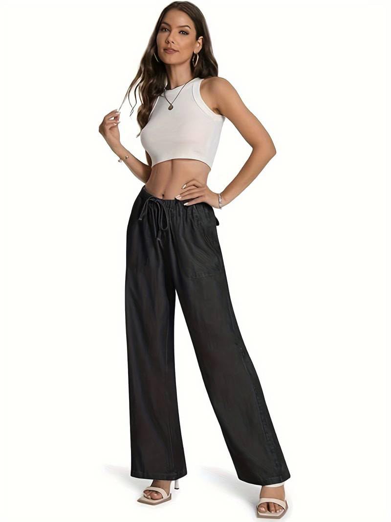 TOPLOT Women's Wide-Leg Drawstring Jeans Pants (Wide-Leg-Jeans-5251-Black-34) - Image 3