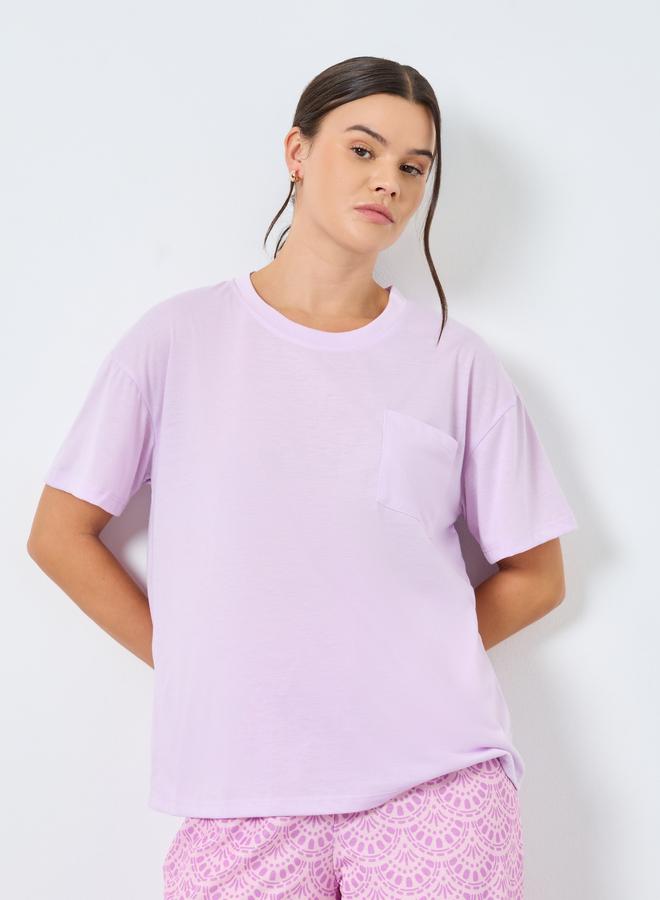 Styli Solid Drop Shoulder Pocket T-Shirt and Wavey Geo Pyjama Set - Image 2