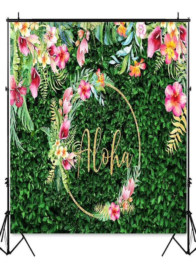Mocsicka Aloha Backdrop Tropical Luau Birthday Baby Shower Party Decoration Tropical Hawaiian Green Grass Background for Photography Photo Booth Banner (7x5ft (82x60 inch)) - Image 2
