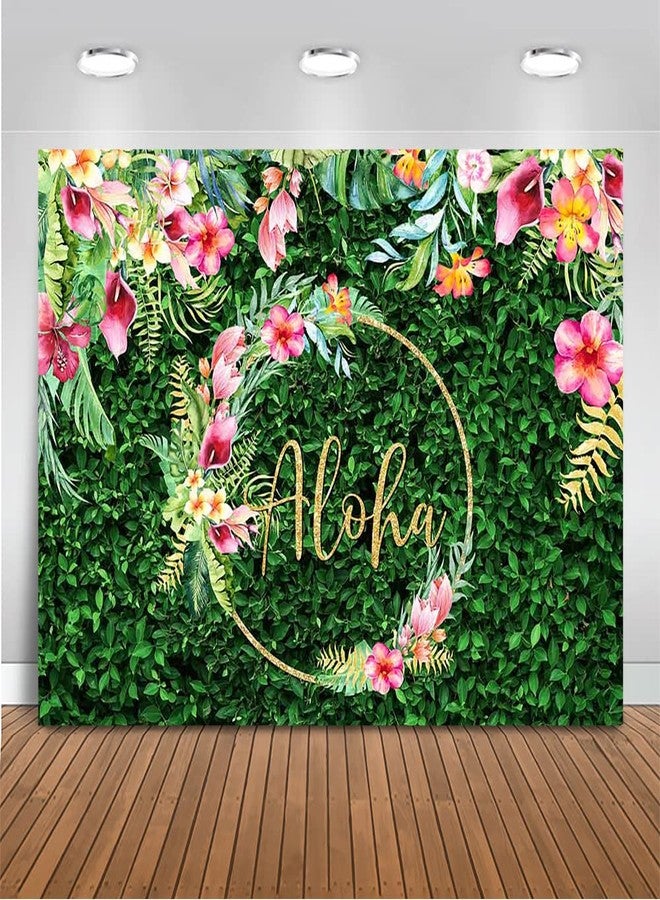 Mocsicka Aloha Backdrop Tropical Luau Birthday Baby Shower Party Decoration Tropical Hawaiian Green Grass Background for Photography Photo Booth Banner (7x5ft (82x60 inch)) - Image 1
