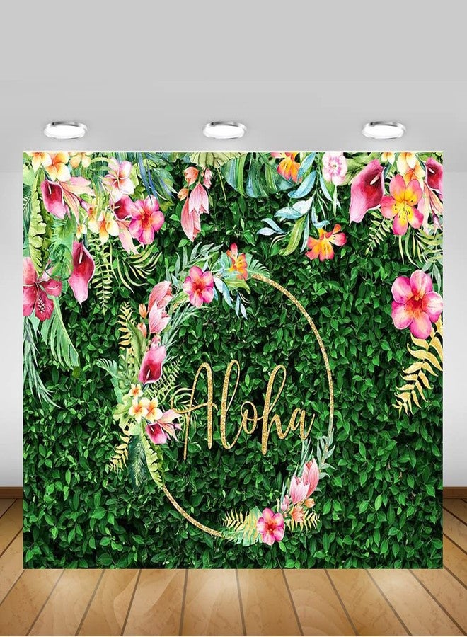 Mocsicka Aloha Backdrop Tropical Luau Birthday Baby Shower Party Decoration Tropical Hawaiian Green Grass Background for Photography Photo Booth Banner (7x5ft (82x60 inch)) - Image 5